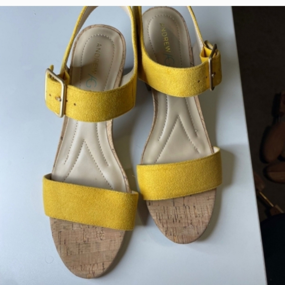 Andrew Geller Yellow Cork Strap Sandals